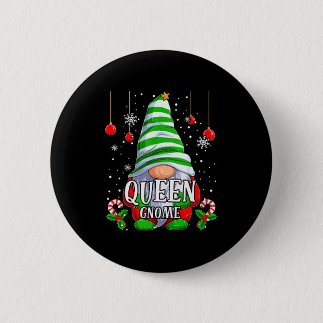 Queen Gnome Christmas Pajamas Matching Family Grou Button (Vorderseite)