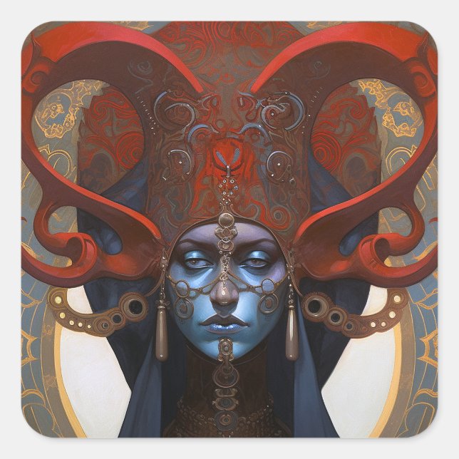 Queen Goddess Fantasy Art Quadratischer Aufkleber (Vorderseite)