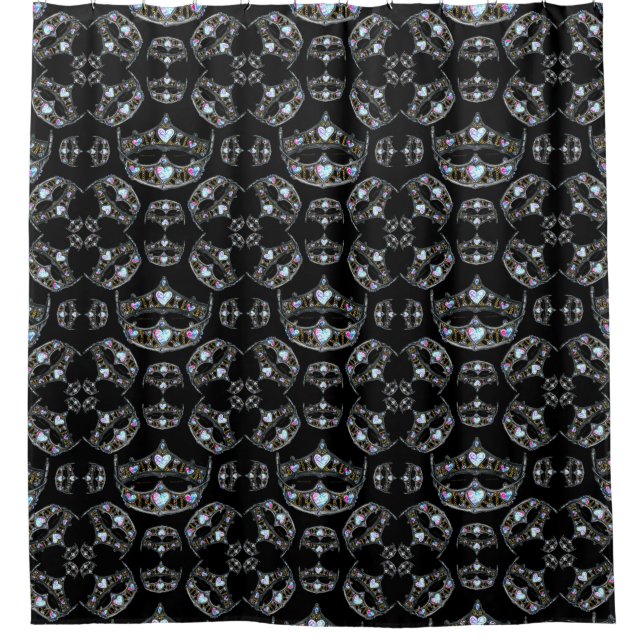 Queen Hearts Silver Crown Tiara Black Duschvorhang (Vorderseite)