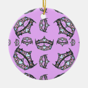 Queen Hearts Silver Crown Tiara Muster rosa lilac Keramik Ornament