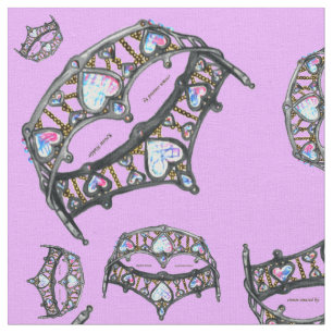 Queen Hearts Silver Crown Tiara Muster rosa lilac Stoff