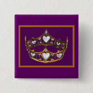 Queen Hearts Yellow Crown Tiara Royal lila Button