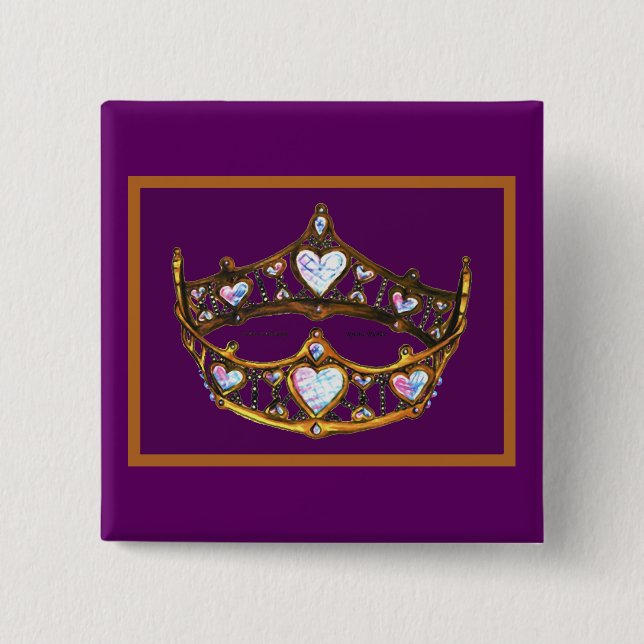 Queen Hearts Yellow Crown Tiara Royal lila Button (Vorderseite)