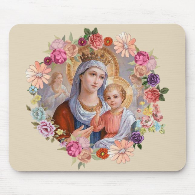 Queen Heaven Baby Jesus Angels Blume Rose Mousepad (Vorne)