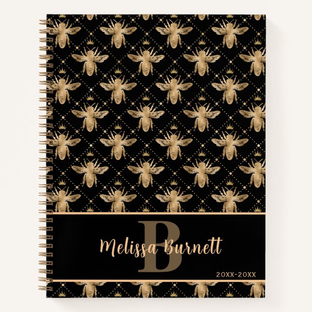 Queen Honey Bee Black and Gold Notizbuch (Vorderseite)