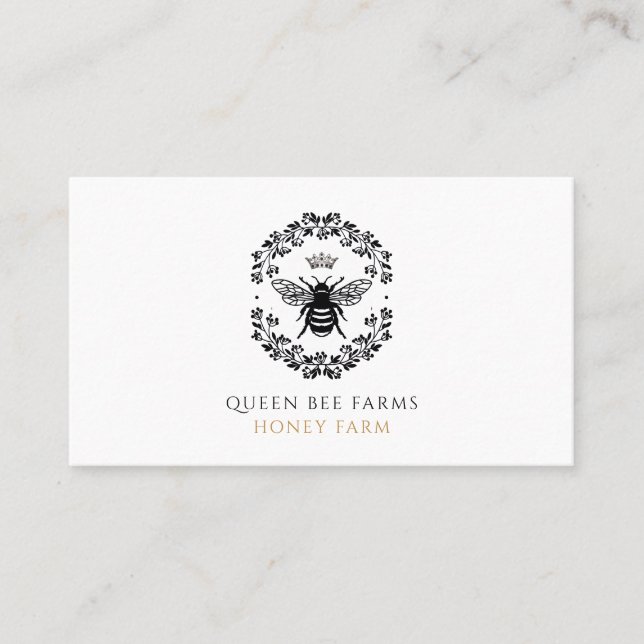 Queen Honey Bee Crown Schwarz-weiß Gold Apiary Visitenkarte (Vorderseite)
