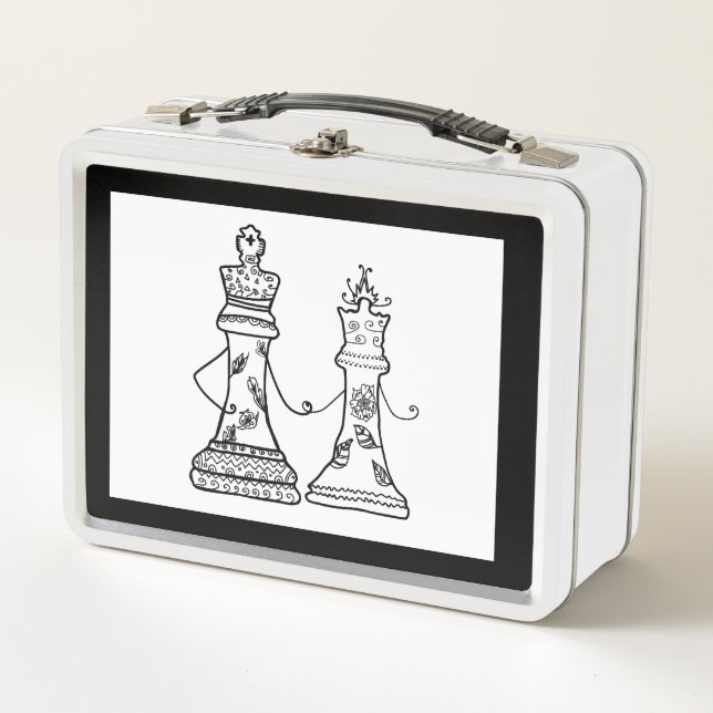Queen & King Liebe Schach-Metal-Lunchbox Metall Brotdose (Vorderseite)