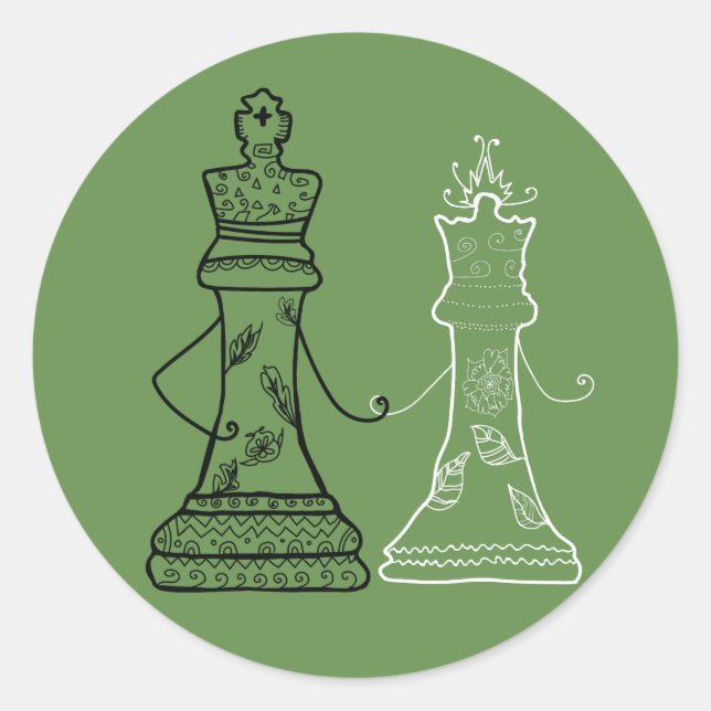 Queen & King Liebe Schachsticker Runder Aufkleber (Vorderseite)