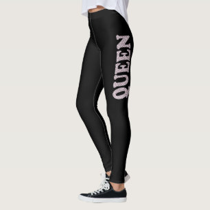 Queen Letter Print White Black Leggings