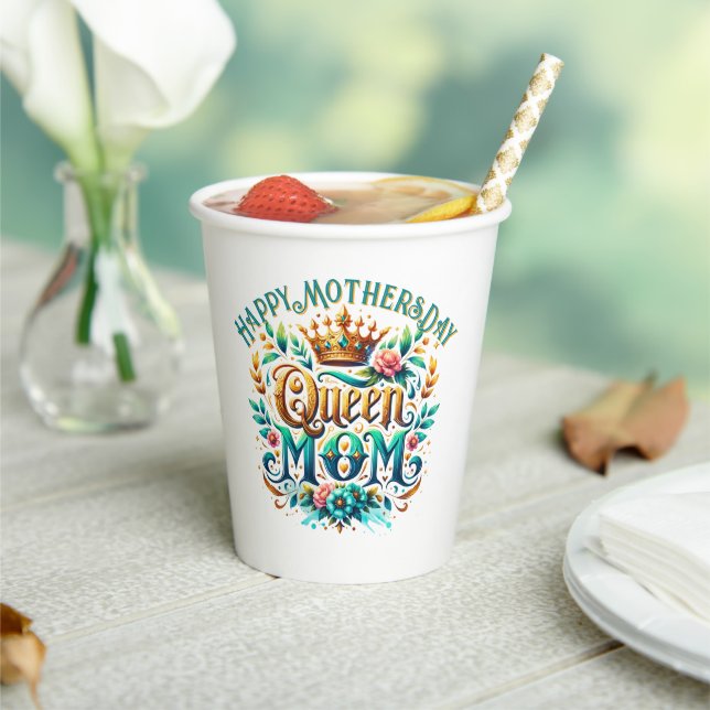 Queen Mama Floral Retro Typografie Pappbecher (In Situ)