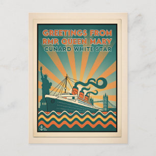 Queen Mary Cunard Lines Retro Postkarte