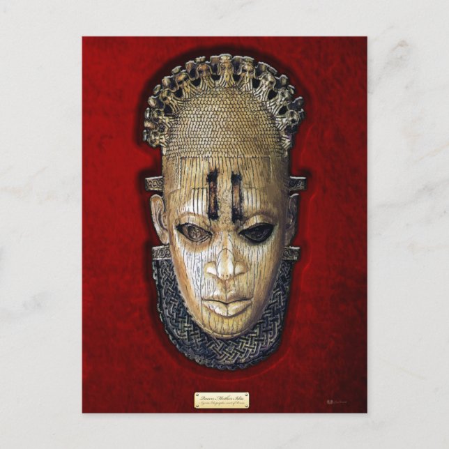 Queen Mother Idia - Elfenbein Edo Maske über Red V Postkarte (Vorderseite)
