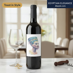 Queen Nefertiti Watercolor - Ägyptische Kunst Weinetikett