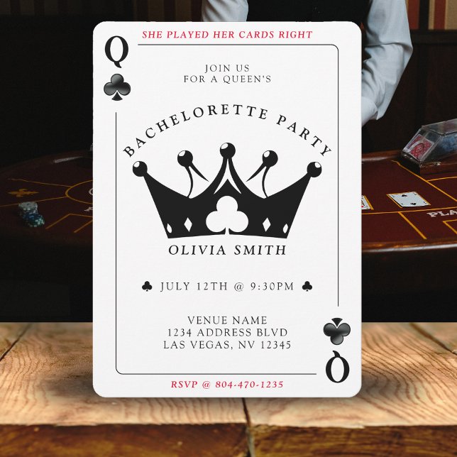 Queen of Clubs Poker Card Junggeselinnen-Abschied Einladung (Queen of Clubs Poker Card Bachelorette Party
)