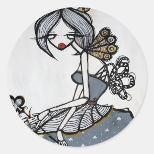 "Queen of Clubs" Round Stickers