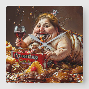 "Queen of Gluttonous Decay" farbenfrohe Portrait Quadratische Wanduhr
