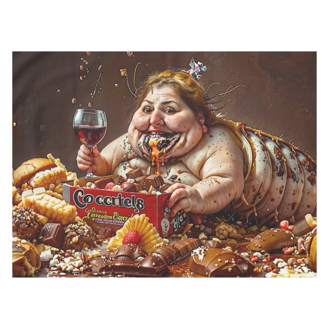 "Queen of Gluttonous Decay" farbenfrohe Portrait Tischdecke (Vorderseite (Horizontal))