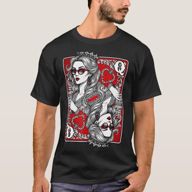Queen Of Heart Playing Card Coffee Lover Gambling  T-Shirt (Vorderseite)