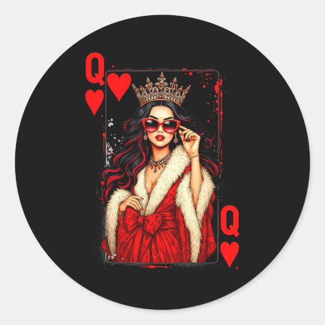 Queen Of Heart Playing Card Love Valentine Outfit  Runder Aufkleber (Vorderseite)