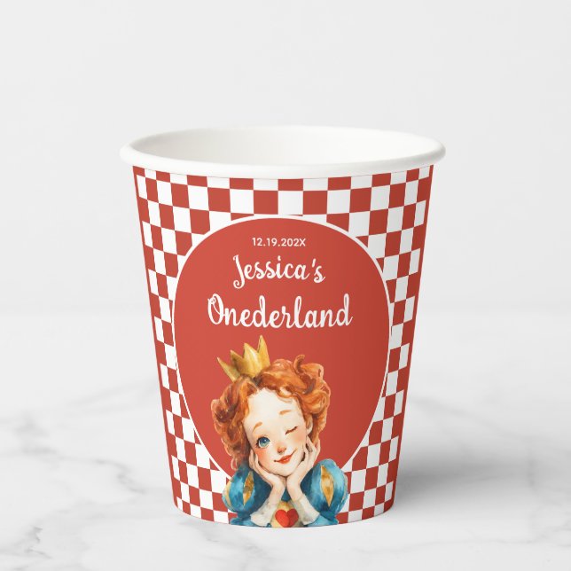 Queen of Hearts Alice in ONEDERLAND 1st Birthday  Pappbecher (Vorderseite)