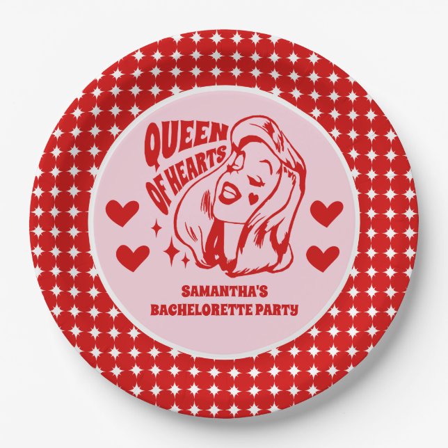 Queen of Hearts Bachelorette Party Pappteller (Vorderseite)