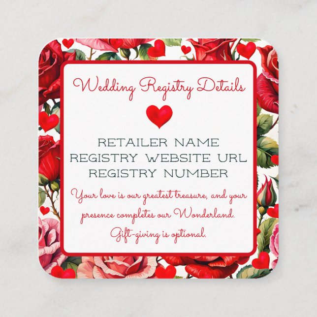 Queen of Hearts Brautparty Wedding Registry Begleitkarte (Rückseite)
