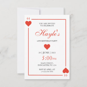 Queen of Hearts Casino Spielkarten 44. Geburtstag Einladung