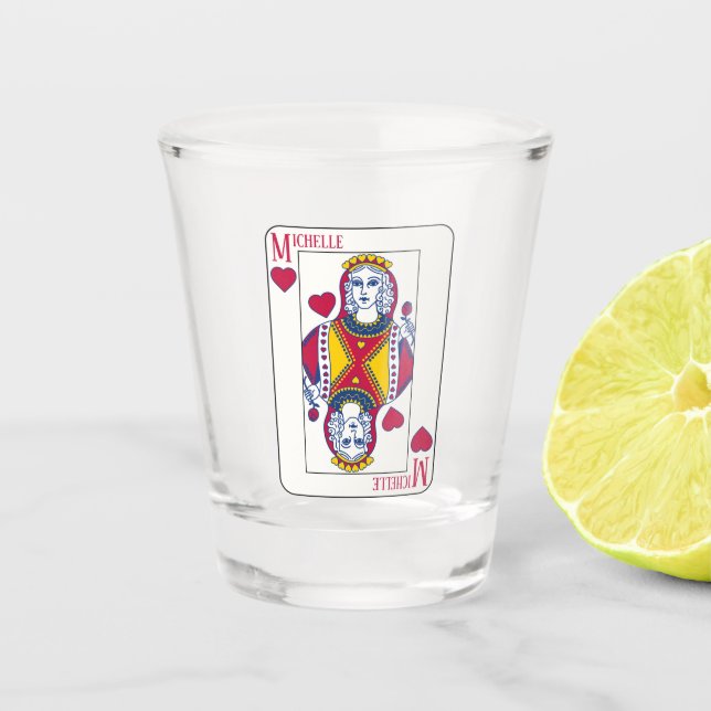 Queen of Hearts Individuelle Name Spielkarte Schnapsglas (Vorderseite)