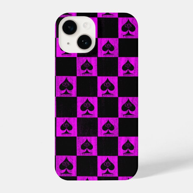 Queen of Spades iPhone Case Hot Pink Schachbretts  iPhone 14 Hülle (Rückseite)