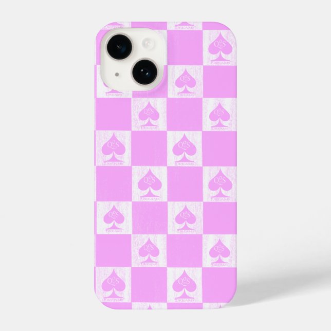 Queen of Spades iPhone Case Niedlich Pink Schachbr 14 Hülle (Rückseite)
