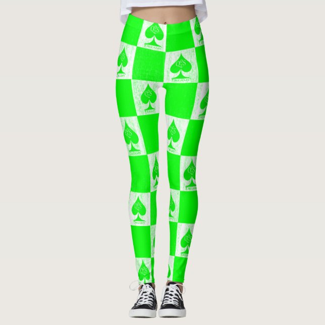Queen of Spades Leggings Green White Schachbretts  (Vorderseite)