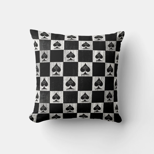 Queen of Spades Throw Kissen Weiße Schachbretter Q (Vorderseite)