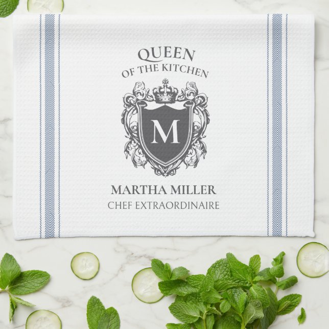 Queen of the Kitchen Customized Name Monogram Geschirrtuch (Gefaltet)