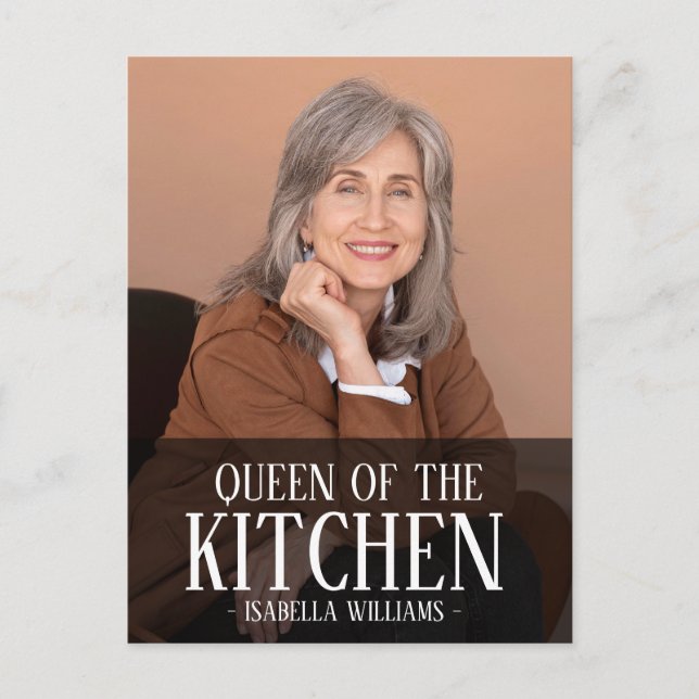 Queen of the Kitchen Editable Photo Name Design Postkarte (Vorderseite)