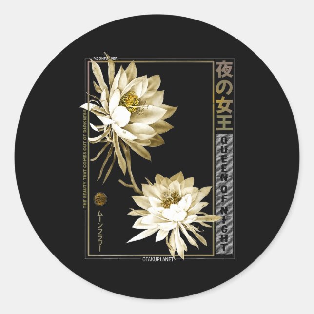 Queen Of The Night Moonflower Ephyllum Japanese Fl Runder Aufkleber (Vorderseite)