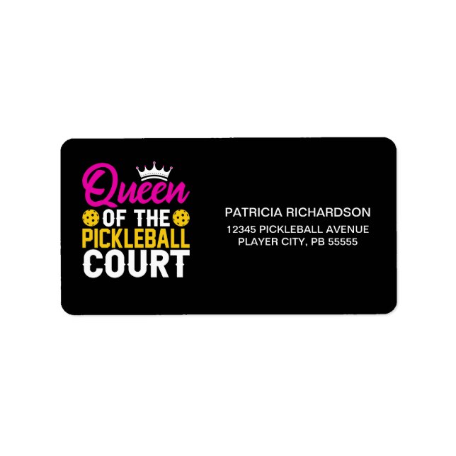 Queen of the Pickleball Court Étiquette de adresse (Devant)