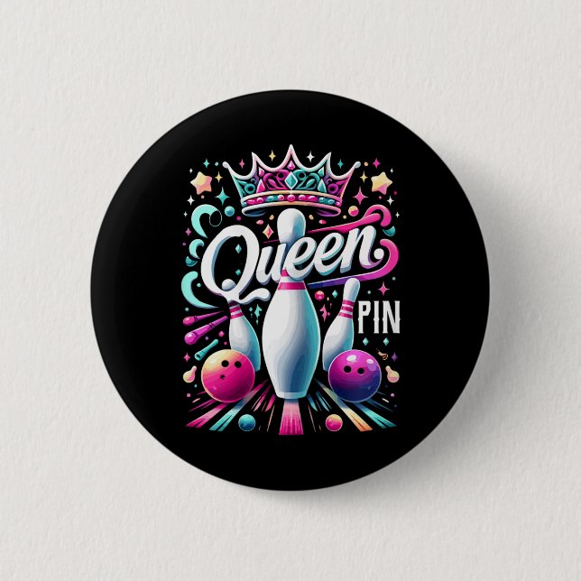 Queen Pin Shirt Bowler Bowling League For Bowling  Button (Vorderseite)