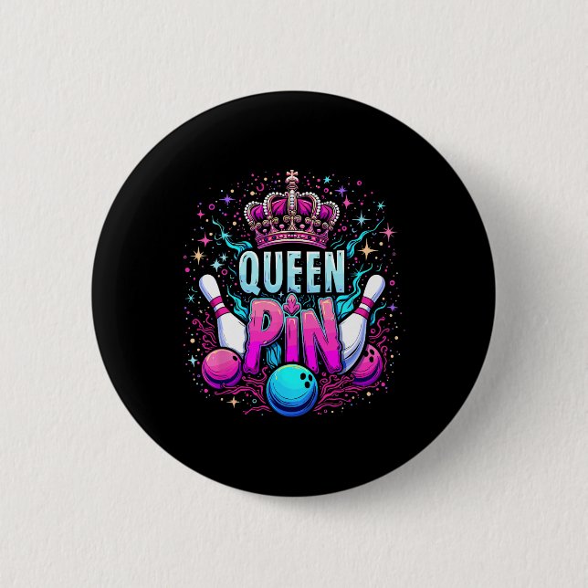 Queen Pin Shirt Bowler Bowling League For Bowling  Button (Vorderseite)