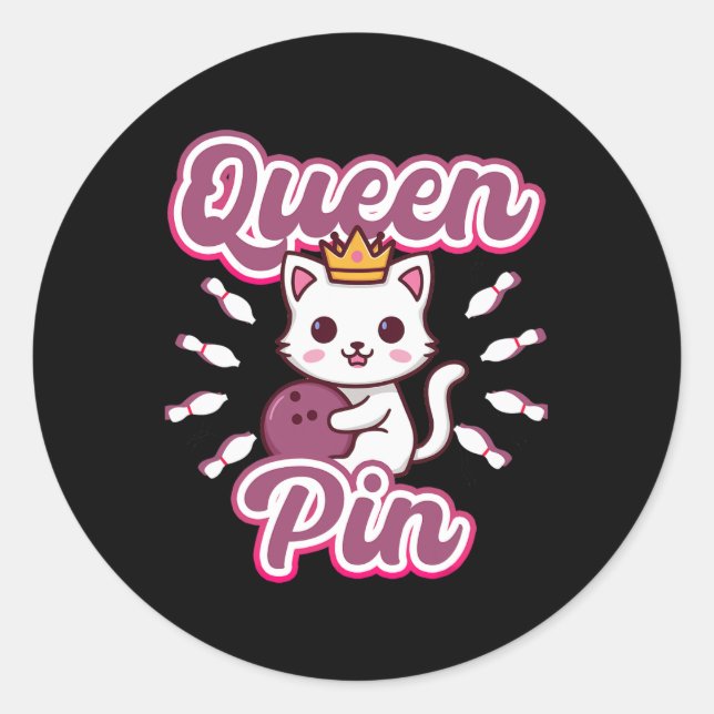 Queen Pin Women's Girls Bowling Cat  Runder Aufkleber (Vorderseite)