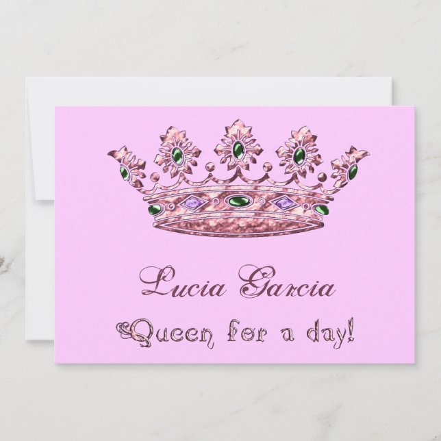 Queen pour une journée Quinceanera Invitation (Devant)