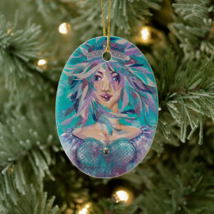 Queen Safine Blue Purple Mermaid Ocean Princess Keramik Ornament