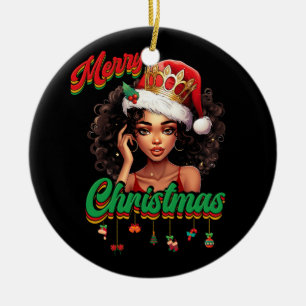 Queen Santa Claus American African Christmas Women Keramik Ornament