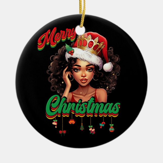 Queen Santa Claus American African Christmas Women Keramik Ornament (Vorne)