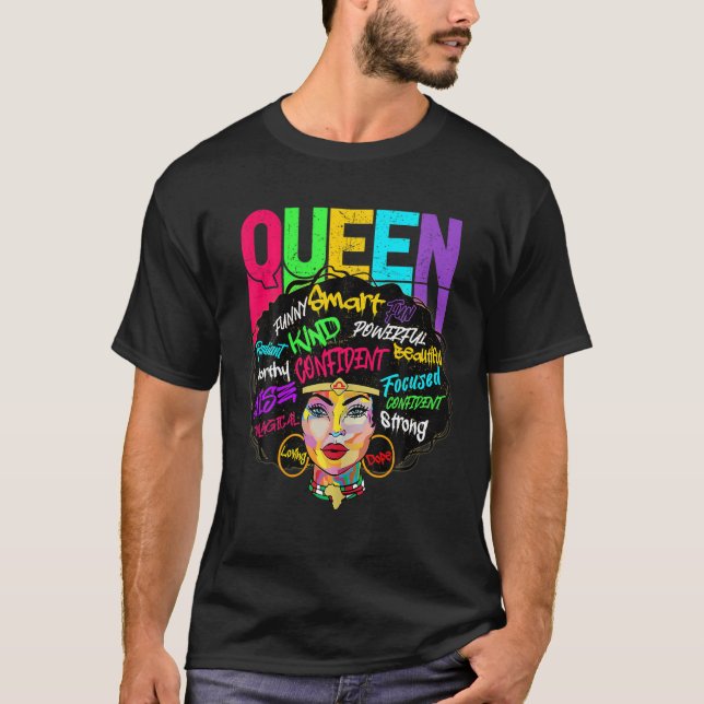 Queen Smart Strong Black Woman Afro Melanin Black T-Shirt (Vorderseite)