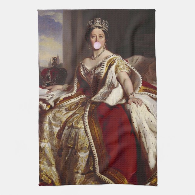 Queen Victoria blasst Pink Bubble Gum Geschirrtuch (Vertikal)