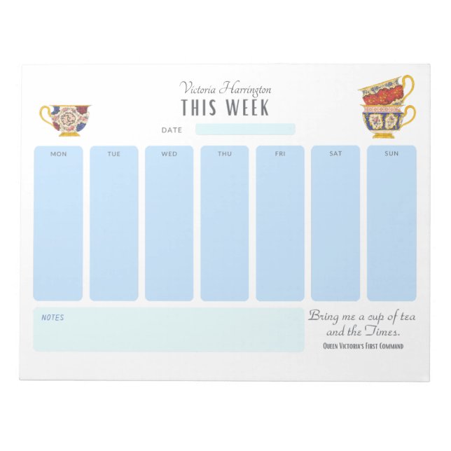 Queen Victoria Tea Personalisierte Woche im Tessin Notizblock (Vorderseite)