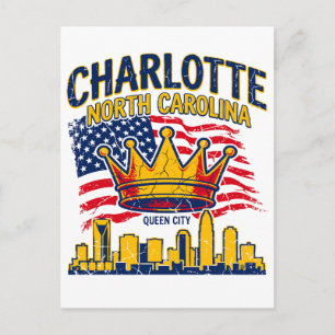 Queen Vintage Charlotte North Carolina Skyline Cro Postkarte