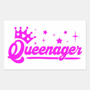 Queenager mit rosa Krone und Sternen T - Shirt Rechteckiger Aufkleber