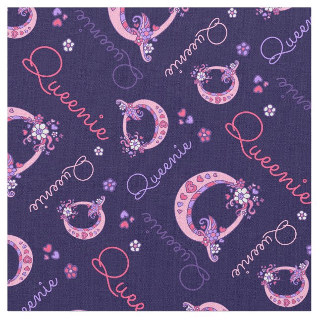 Queenie Letter Q Monogramm Herz-Blume Gewebe Stoff (Nahaufnahme)