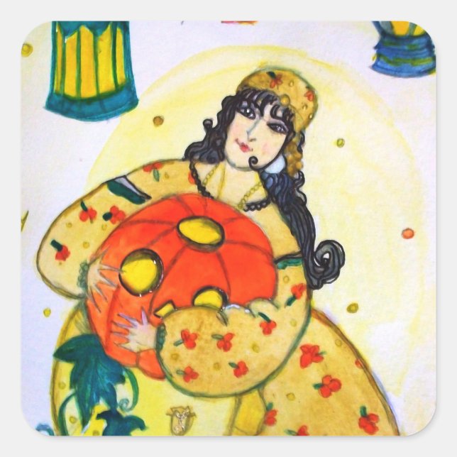 Queenie's Halloween-Aufkleber Quadratischer Aufkleber (Vorderseite)